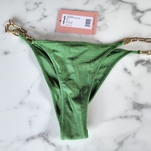 Cult Gaia Sanam Bikini Bottom, Green Basil & Gold Chain, SMALL